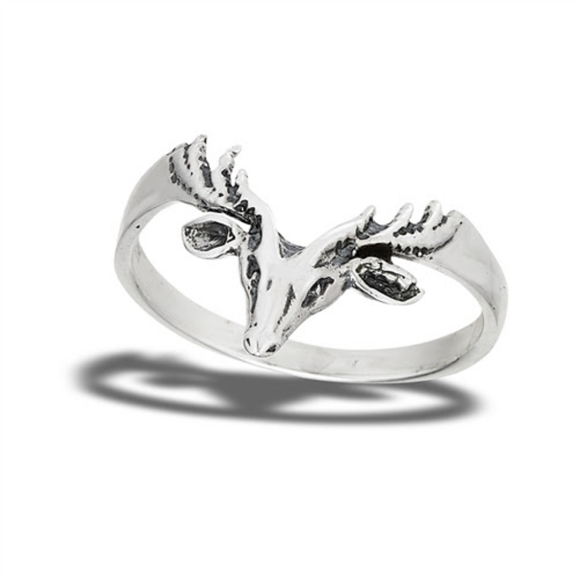 Sterling silver deer head ring - Picture 1 of 1
